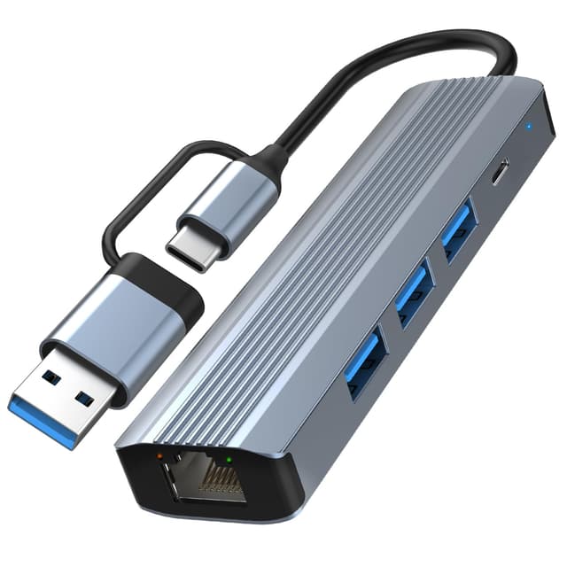 Dual USB-A/C LAN Adapter mit Gigabit Ethernet & 3X USB 3.0 & Typ-C Charging