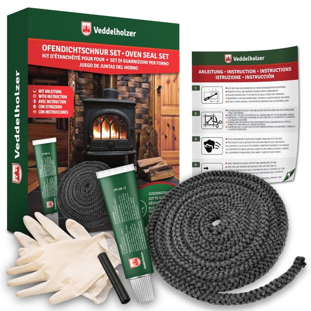 🔥 Veddelholzer 2,5 m Ofendichtband Set Ø 10mm für Kaminofen, Öfen und Kamine