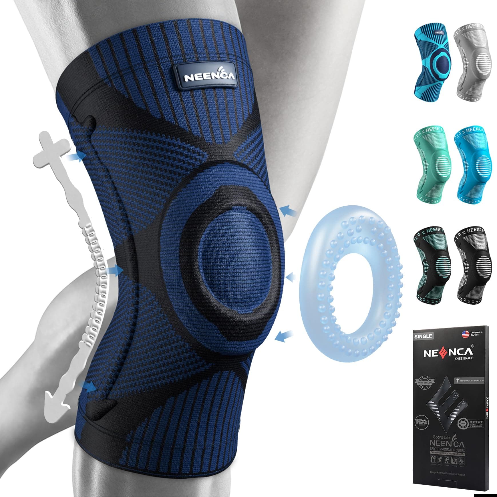 NEENCA Kniestütze mit Patella Gel Pads & Feder Seitenstabilisatoren - 2 Dunkelblau S 🏃‍♂️🩺