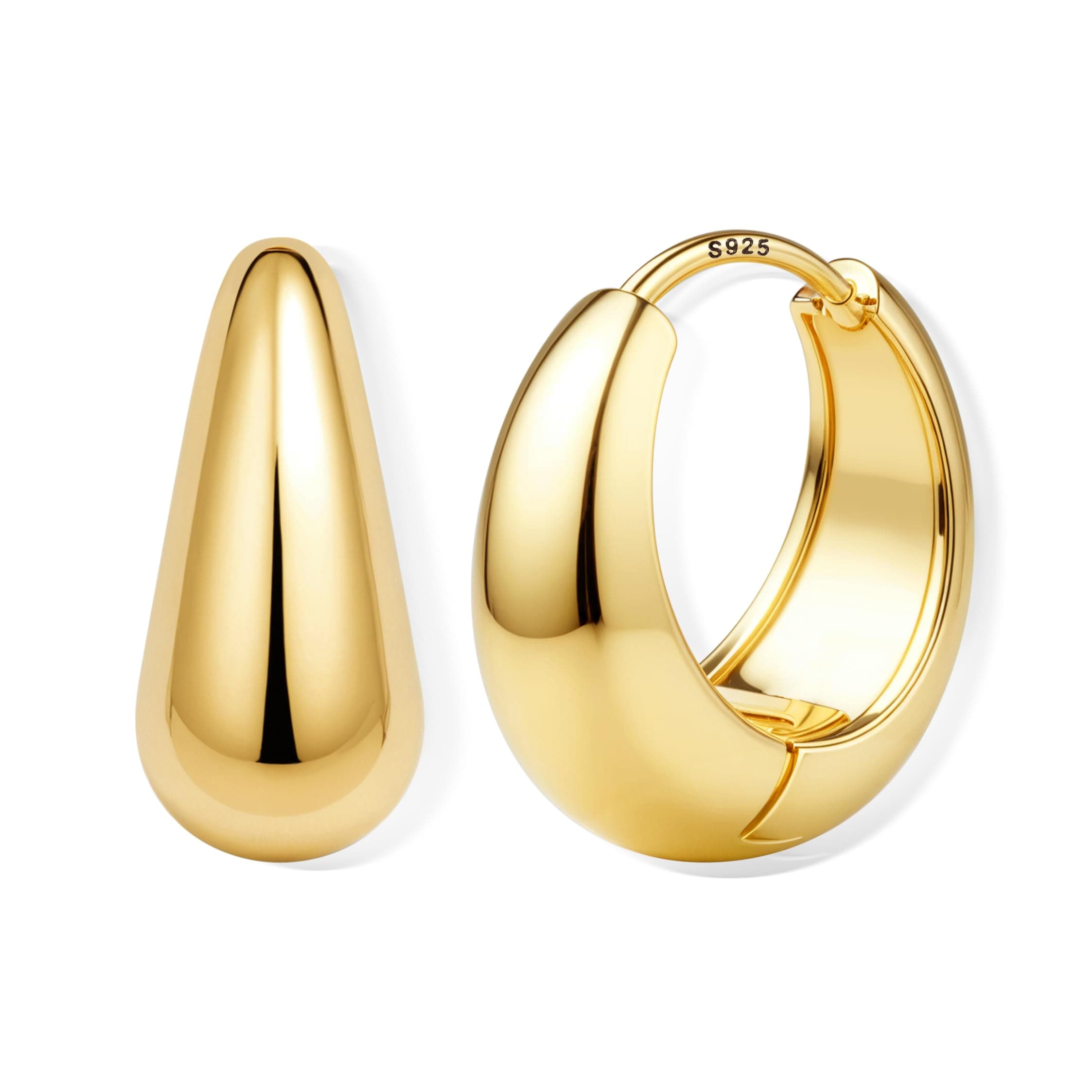 FIOROYAL 925 Silber Creolen Ohrring für Damen 🌟 Hypoallergene Ohrringe Chunky 14K Gold Creolen Kleine Huggie Teardrop Ohrstecker für Empfindliche Ohren(Gold/Silber) Gold-14mm