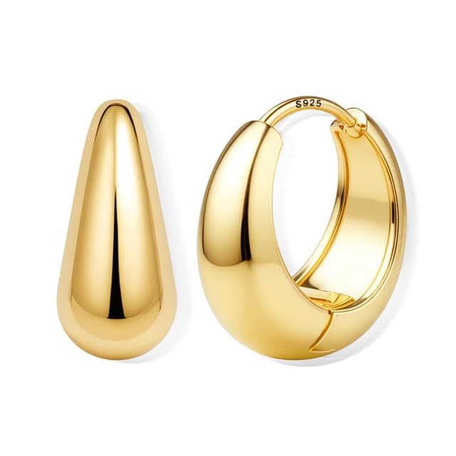 FIOROYAL 925 Silber Creolen Ohrring für Damen 🌟 Hypoallergene Ohrringe Chunky 14K Gold Creolen Kleine Huggie Teardrop Ohrstecker für Empfindliche Ohren(Gold/Silber) Gold-14mm