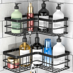 🚿 Yazoni Duschablage Ohne Bohren 2 Stück - Duschregal Ecke mit Haken, Duschablage Edelstahl (Schwarz) 2er Pack 🚿 Angebot bei HelloDeals