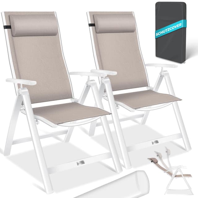 🌟 Kesser® Gartenstuhl Hochlehner 2er Set mit Armlehnen & Kopfkissen 🪑