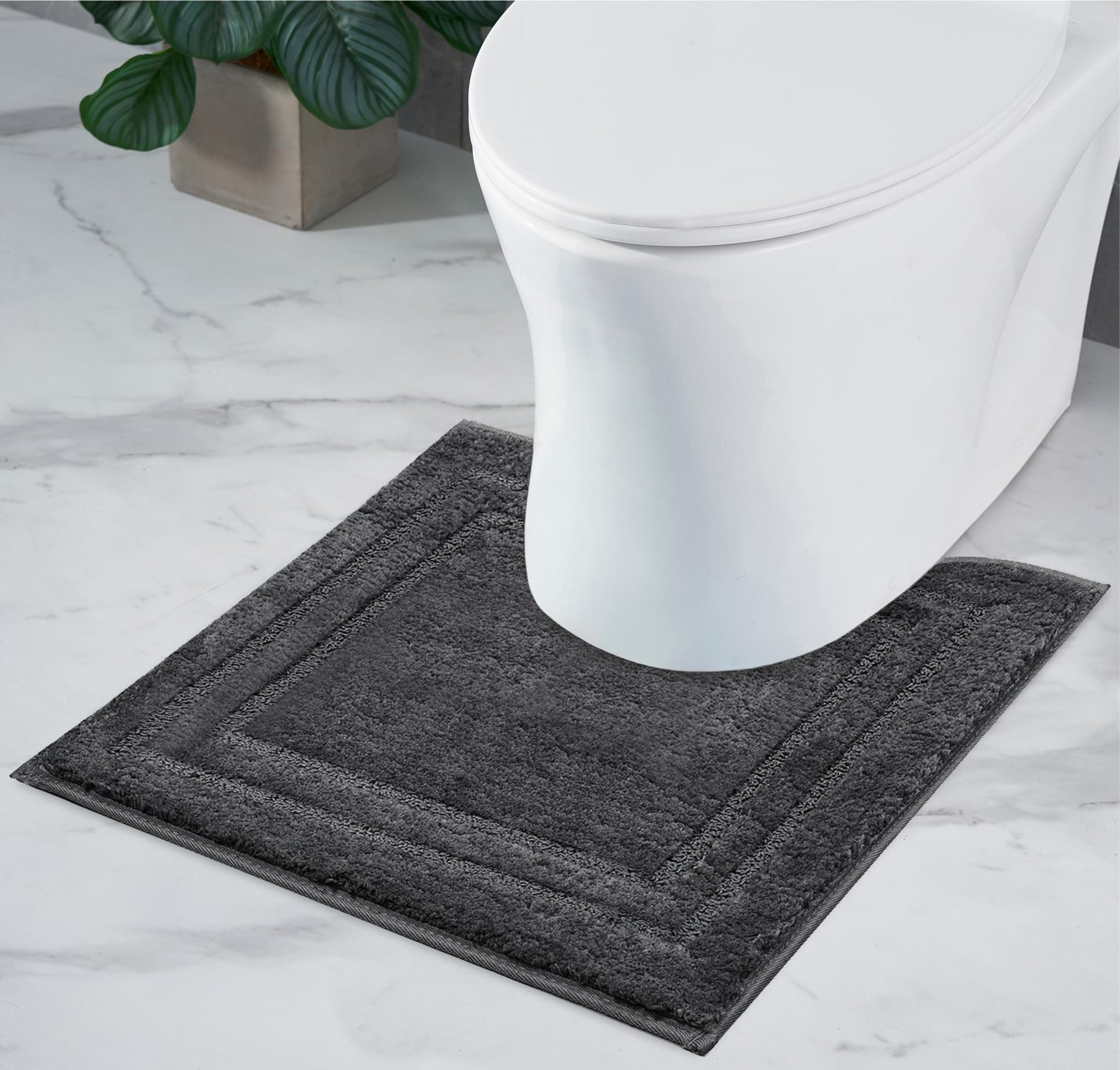 Decomira Badematte rutschfest WC Vorleger mit Ausschnitt | Badezimmer-Teppich Set | Waschbar & Sicher | Dunkelgrau 45x45 cm