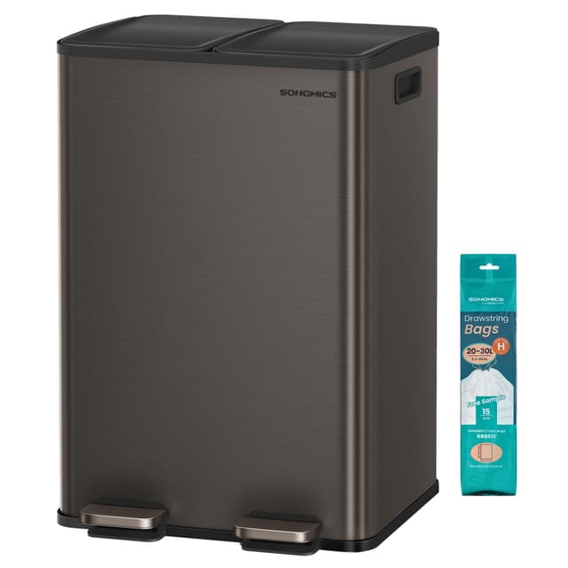 SONGMICS Mülleimer Küche, 2 x 30 Liter, 2 Fächer, Abfalleimer, Tretmülleimer 😍
