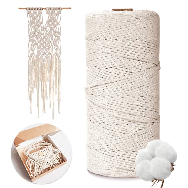 🌿 AiQInu Makramee Garn 2mm x 200m | 100% Natürliche Baumwolle | Basteln, DIY, Dekoration | Beige