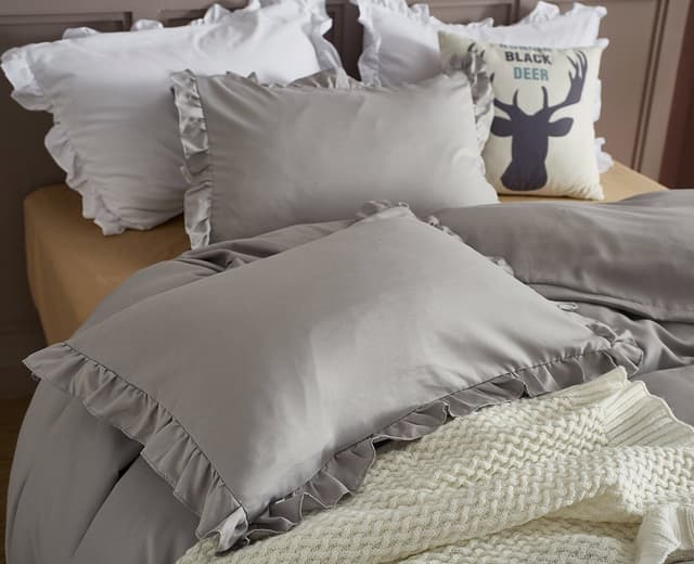 Lanqinglv 2er Pack Kissenbezug Kissenbezüge 80 x 80 cm Grau mit Rüschen Uni Weiche Mikrofaser Kopfkissenbezug 80x80 Kissenhülle Doppelpack Grau Kissenbezug 80x80cm 🌟