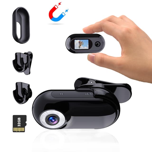 Xilecam Mini Action Cam1080P und 32 GB Speicherkarte Helmkamera Motorrad Bodycam Mini Kamera Multifunctional Accessories Body Cam Mattschwarz 📷