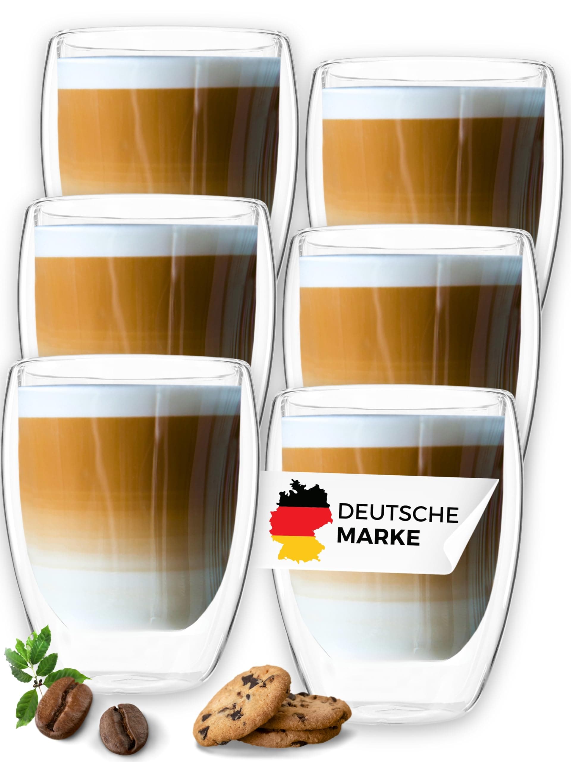 LAPRESO® Latte Macchiato Gläser doppelwandig 6er Set 350ml - Modernes Design 🥛☕