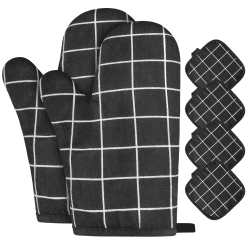 AUAUY 1 Paar Ofenhandschuhe und 4 Topflappen - Hitzebeständige Kochhandschuhe zum Kochen, Backen, Grillen 🎁🎀
