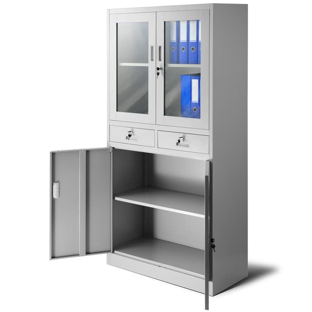 🔥 Angebot: Jan Nowak Aktenschrank C017 mit 2 Schubladen Medizinschrank Büroschrank 185cm x 90cm x 40cm (Grau)