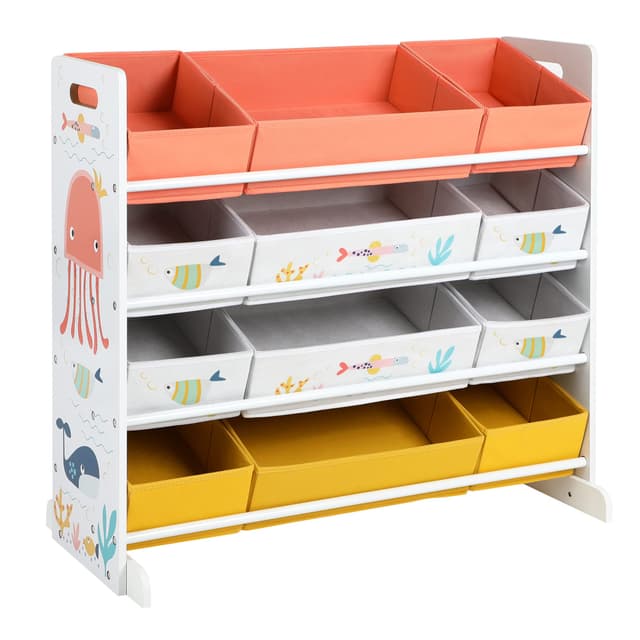 🌟 SONGMICS Spielzeugregal mit 12 Stoffboxen für Kinderzimmer - Weiß GKRS04WT