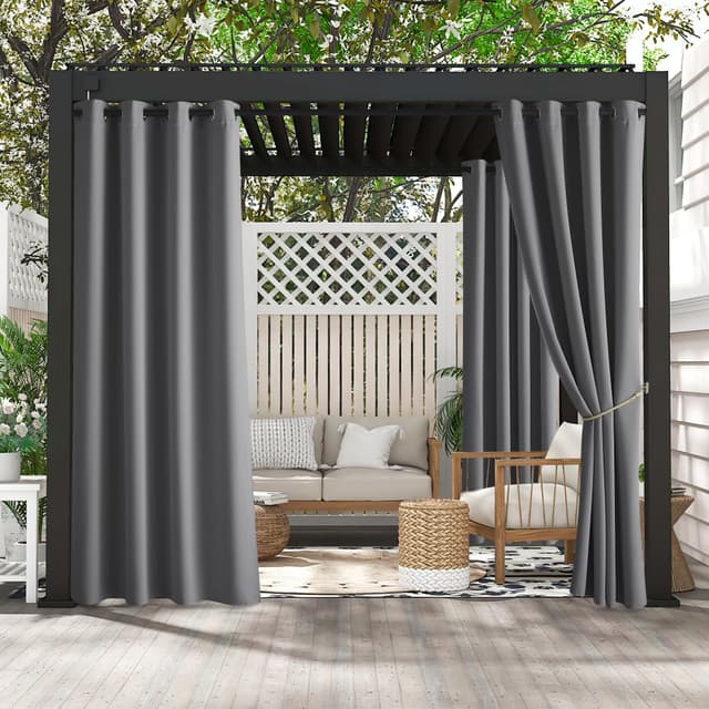 🌞🏡 PONY DANCE Outdoor Vorhang 2er Set 213x132 cm Grau - Verbesserte Version