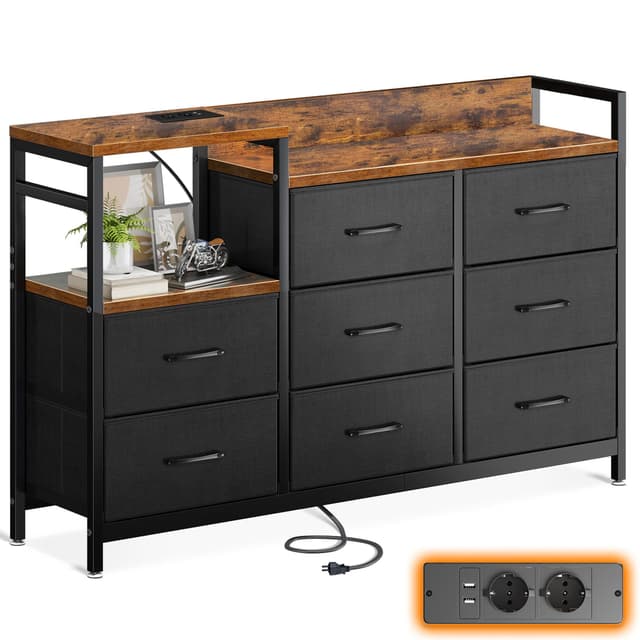 🌟 ODK Kommode mit Schubladen, 2 USB & 2 AC-Anschlüssen 🌟