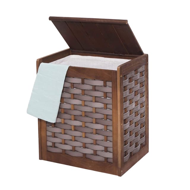 🧺 Wäschekorb HWC-G37AM, Wäschesammler Wäschesortierer Wäschebox, Massiv-Holz Shabby-Look Geflecht 61x51x35cm - braun Braun 61 x 51 x 35 cm 🏡