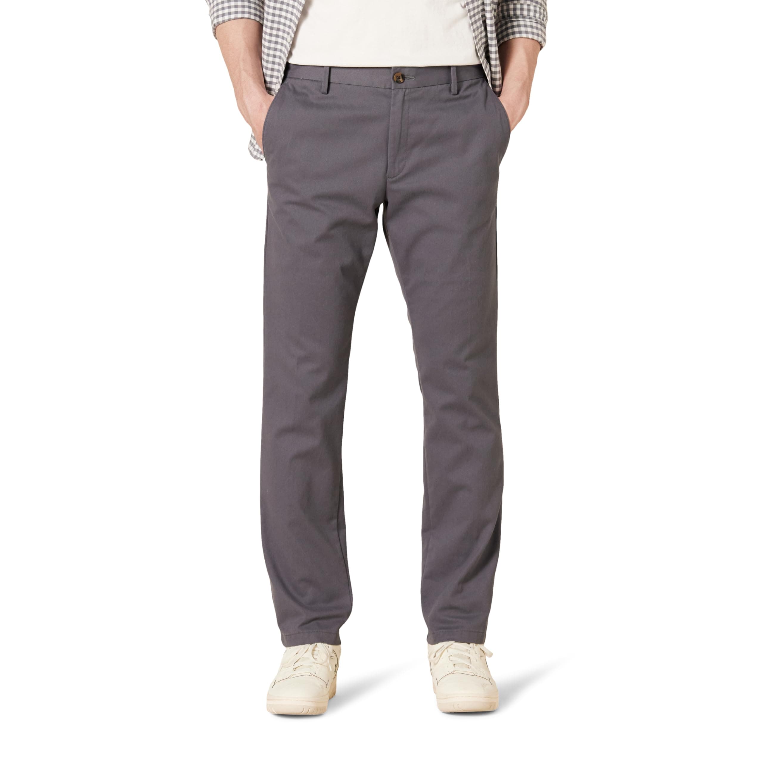 👖 Amazon Essentials Herren Knitterfreie Flatfront-Chinohose in schmaler Passform 38W / 34L Dunkelgrau - Angebot
