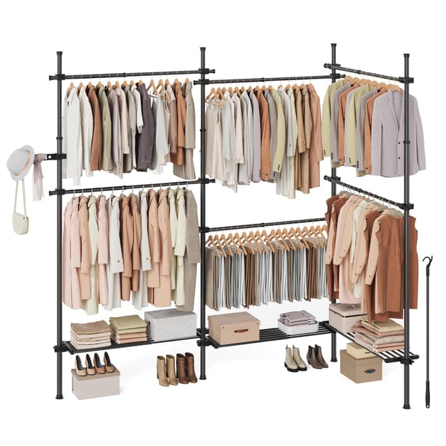 👗👒 SONGMICS Teleskopstange Kleiderständer: 3-stufige Garderobe in mattschwarz