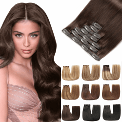 EINbeauty Clip In Extensions Echthaar 7Stücke 120g 60cm Extensions Echthaar Gerade Unsichtbar Echthaar Extensions Dunkel Braun Extensions Clip In Haarverlängerung（24Zoll，2#）