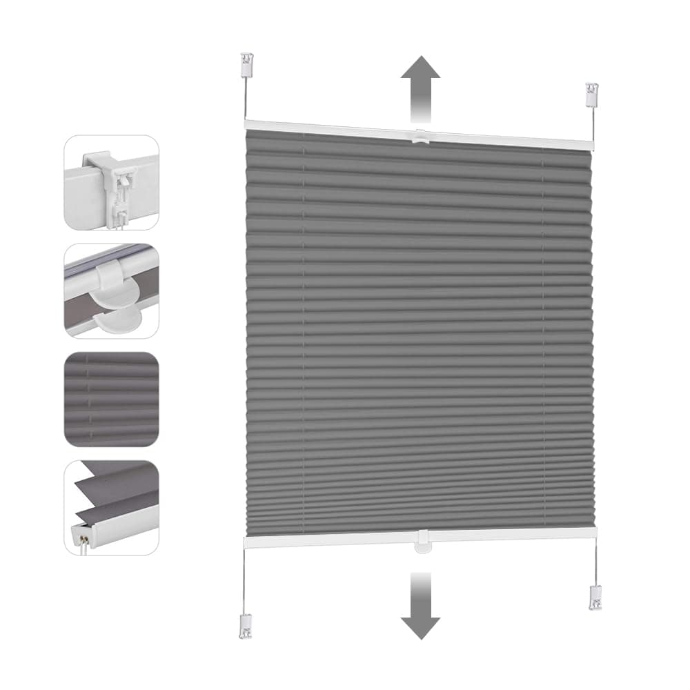 Sekey Plissee ohne Bohren Verdunkelung 90x100cm Grau Dunkelgrau