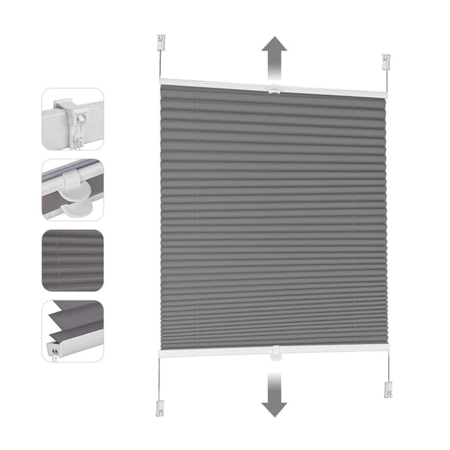 Sekey Plissee ohne Bohren Verdunkelung 90x100cm Grau Dunkelgrau