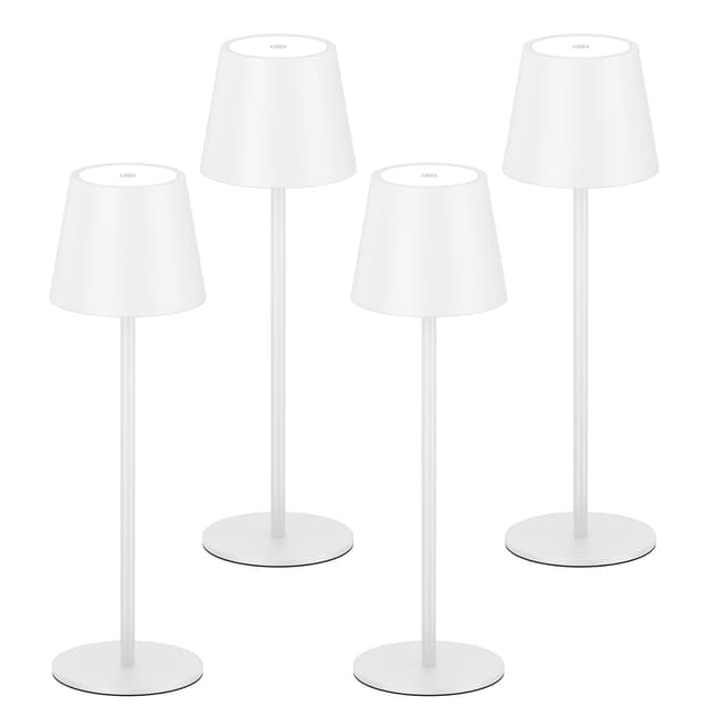 K-Bright 4 Stück LED Dimmbare Akku Tischlampe Kabellose, Wiederaufladbar 2700K Warmes Licht led Tischlampe, Tischleuchte mit USB-C, IP54 Wasserdichte, weiß