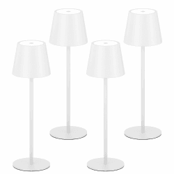 K-Bright 4 Stück LED Dimmbare Akku Tischlampe Kabellose, Wiederaufladbar 2700K Warmes Licht led Tischlampe, Tischleuchte mit USB-C, IP54 Wasserdichte, weiß