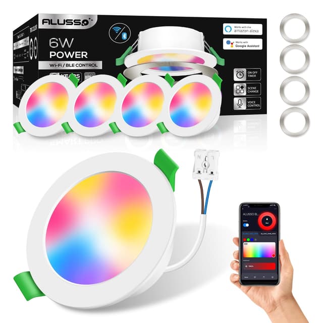 ALUSSO 4 Stück WIFI Einbaustrahler Led,6W 600LM 3000K-6500K Dimmbar mit APP Alexa