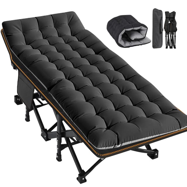 Meulbaty Übergroßes Klappbett mit Matratze – 46 cm breit, 400 kg Heavy Duty Stahlrahmen und Oxford-Stoff, 198x81x46 cm, ideal für Erwachsene, Garten und Reisen (XXL Schwarz)