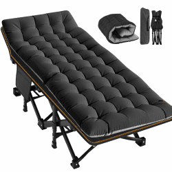 Meulbaty Übergroßes Klappbett mit Matratze – 46 cm breit, 400 kg Heavy Duty Stahlrahmen und Oxford-Stoff, 198x81x46 cm, ideal für Erwachsene, Garten und Reisen (XXL Schwarz)
