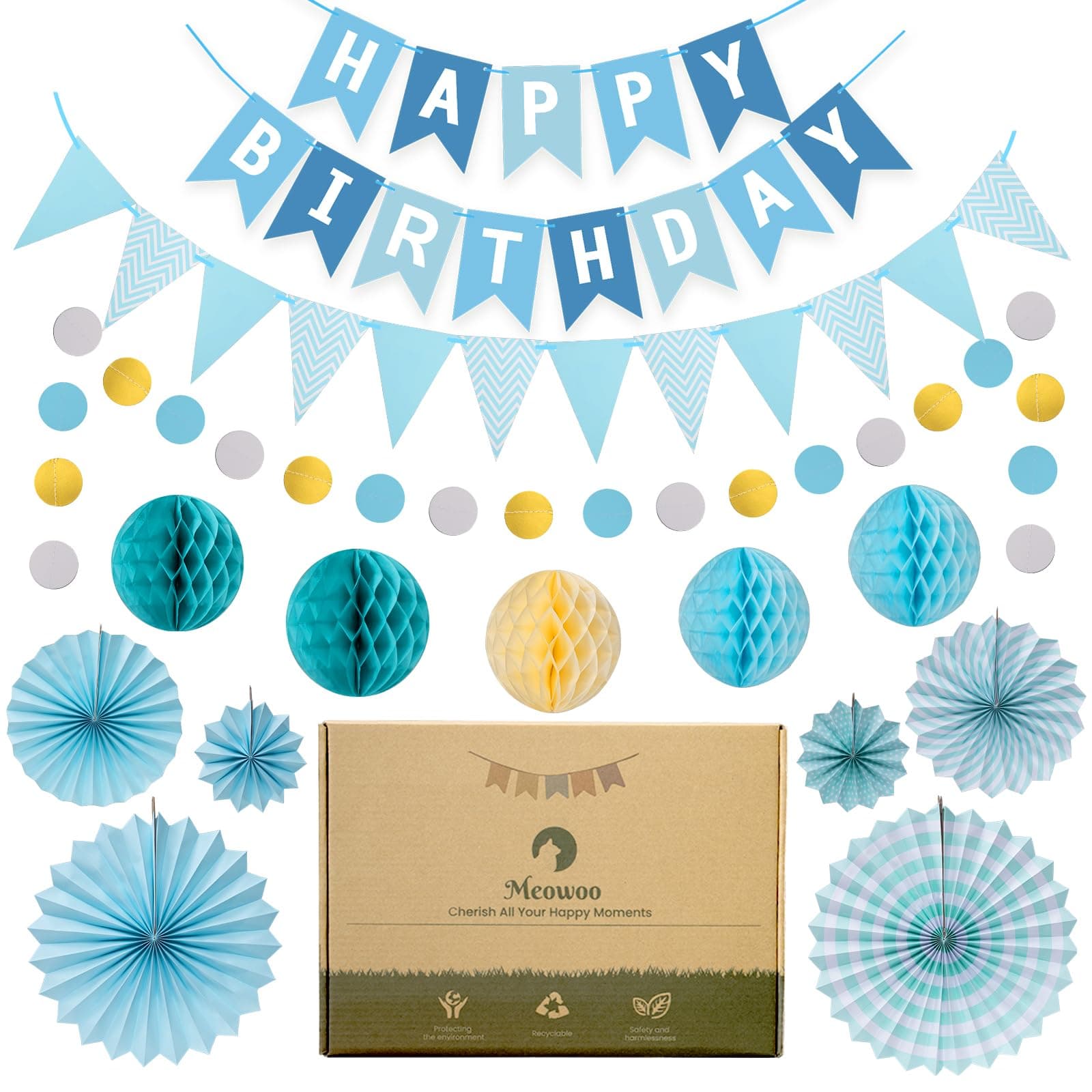 🎉 Meowoo Geburtstagsdeko Blau - Party Deko Set 🎈