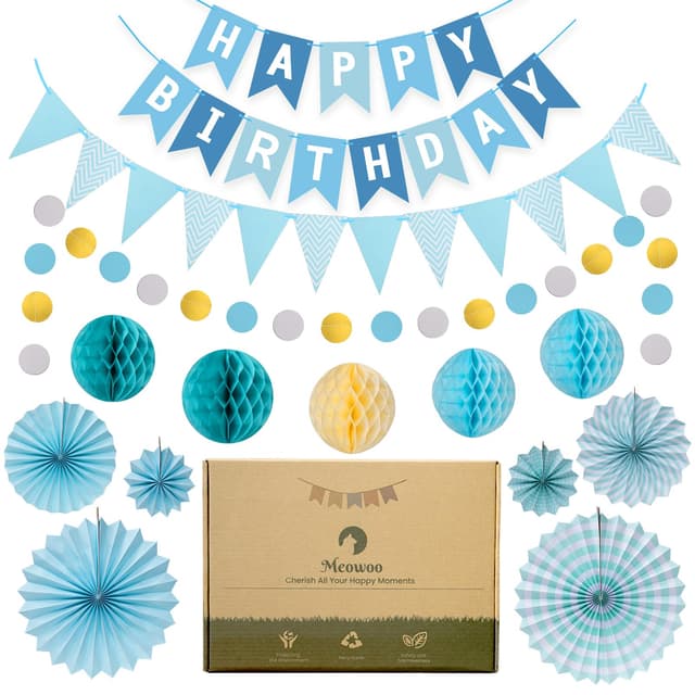🎉 Meowoo Geburtstagsdeko Blau - Party Deko Set 🎈