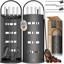 🔥 KESSER® 5-teiliges Kaminbesteck Set | Modernes Design, hochwertige Kamingarnitur aus Edelstahl Schwarz