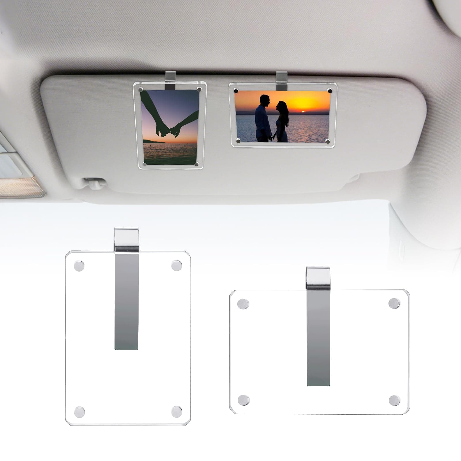 🚗💫 BLINGOOSE 2 Stück Auto Sonnenblende Fotohalter Bilderrahmen Clip Magnetischer Acryl Anzeige 📸🌟