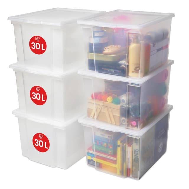 Angebot: Iris Ohyama, 30L Plastik Aufbewahrungsboxen mit Deckel, 6er Set 📦🔒