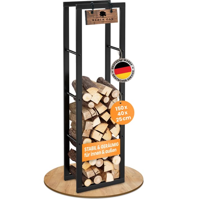 BLACK OAK Kaminholzregal JACK 150x40x25cm schwarz - für innen & außen bis 400kg Holz