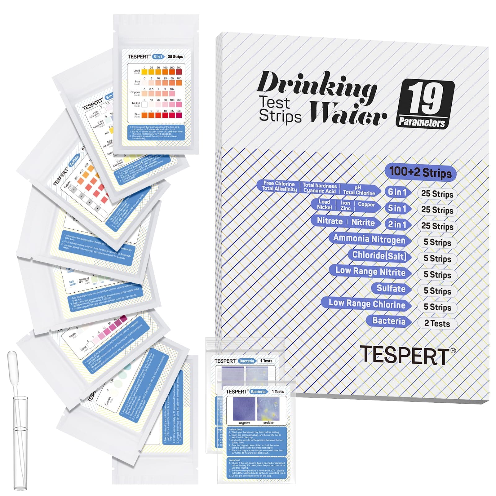 🌊🔬 Wassertest-Set mit 19 Indikatoren und 102 Streifen - Trinkwasser-Test-Kit 🚰💧