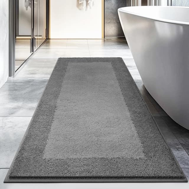 🛁 DOMUSTEX Badezimmerteppich 76 x 150 cm 🌟 Rutschfester Badteppich in Grau 💦