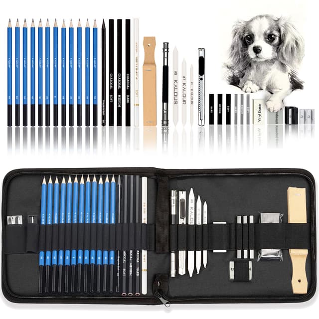 🎨 KALOUR 33-teiliges Profi-Zeichen-Set mit Skizzierstiften 🖊️🎒