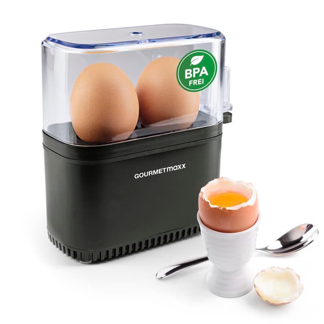 🥚🍳 GOURMETmaxx Design Eierkocher für 2 Eier | Egg Cooker mit Eierstecher & Signalton