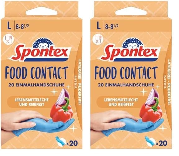 🧤 Spontex Food Contact, 20 Einmalhandschuhe aus Nitril, lebensmittelecht