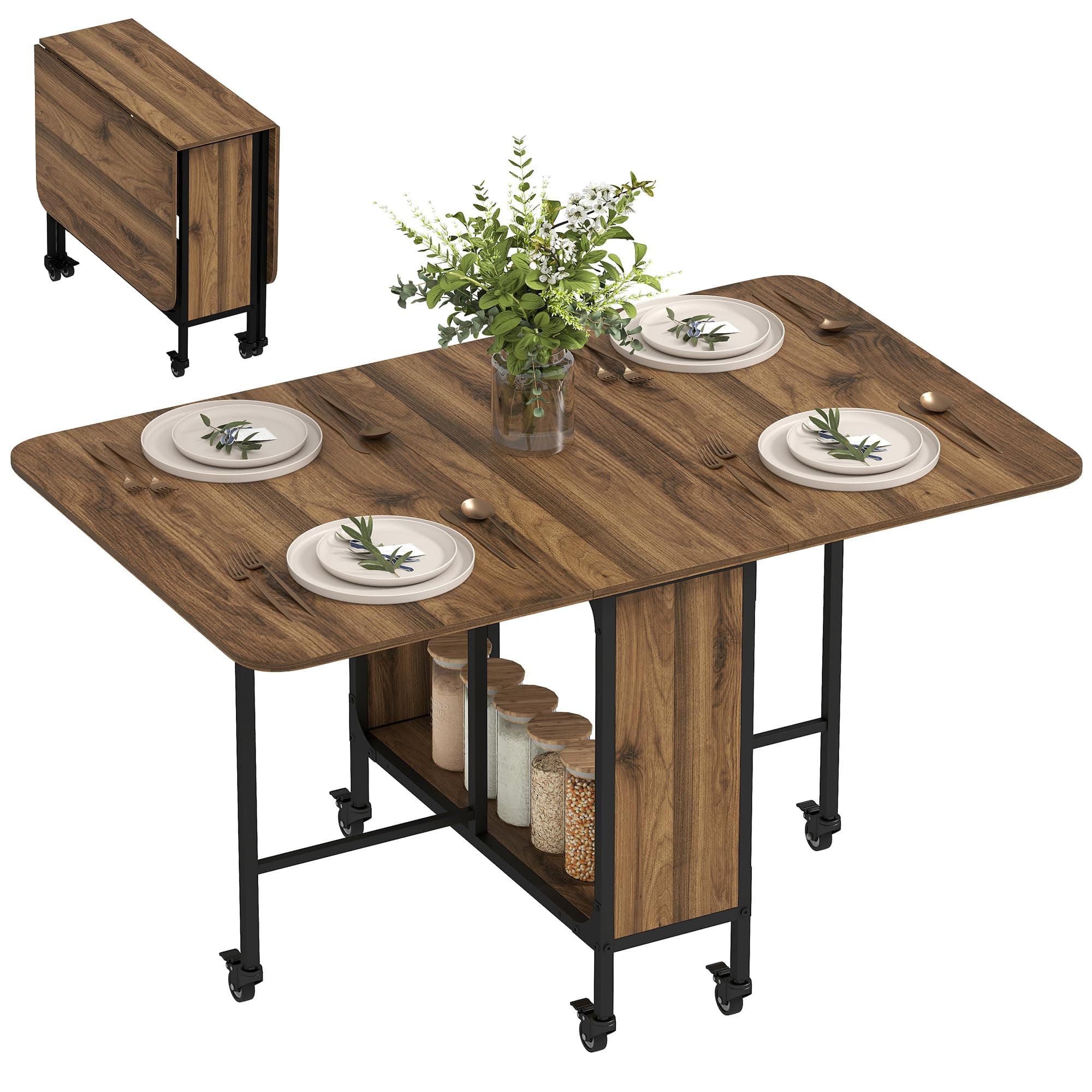 🌟 HOMCOM Klappbarer Esstisch Mobiler Klapptisch mit Offenem Regal 🌟