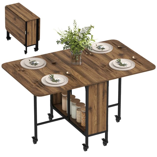 🌟 HOMCOM Klappbarer Esstisch Mobiler Klapptisch mit Offenem Regal 🌟