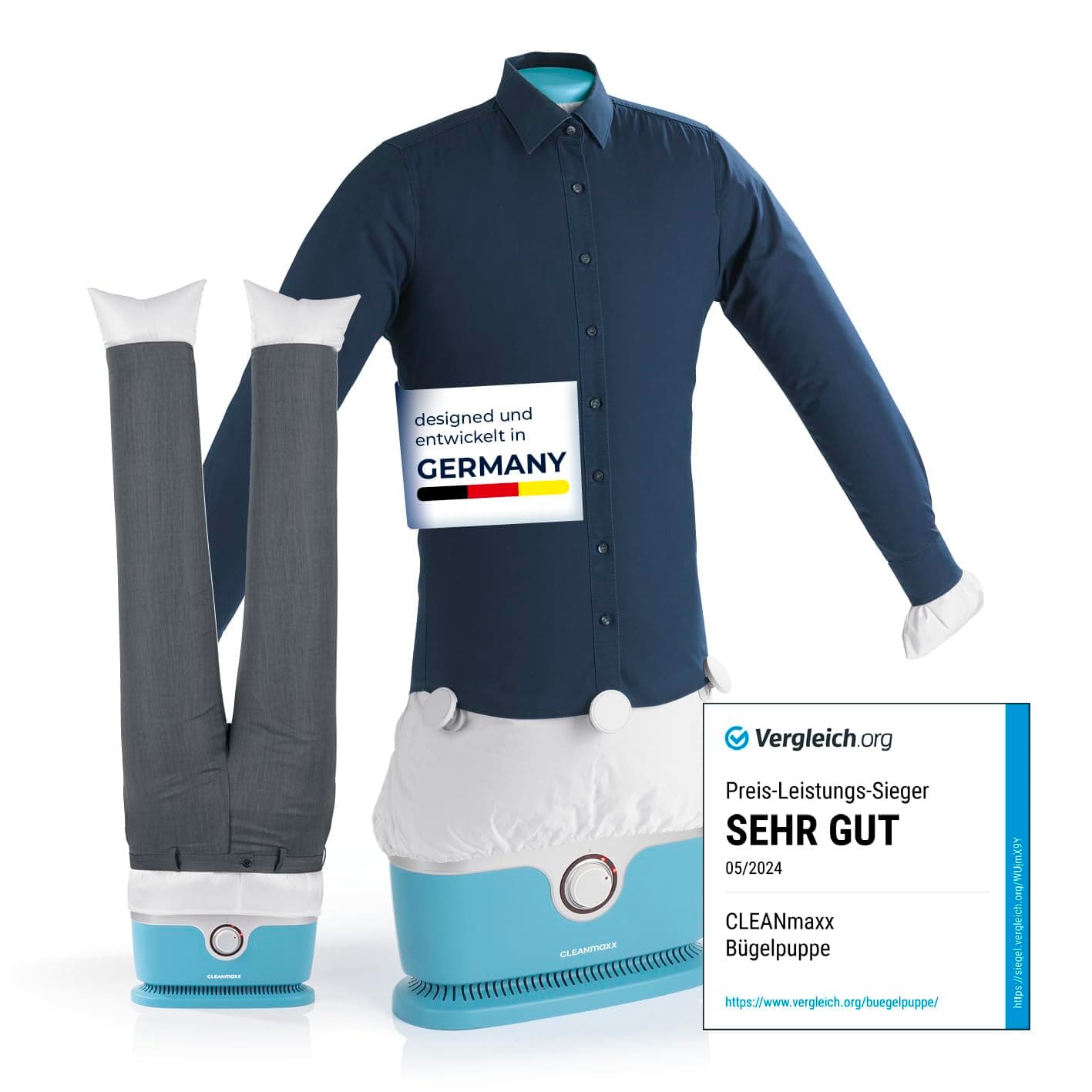 CLEANmaxx automatischer Hemdenbügler inklusive Hosenaufsatz | Bügler für Hemden, Blusen & Hosen