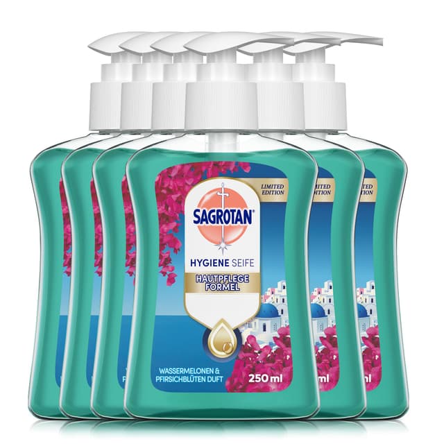 🌺 Sagrotan Handseife Floral Coast Limited Edition - Feuchtigkeitsspendend - 6 x 250 ml 🌊