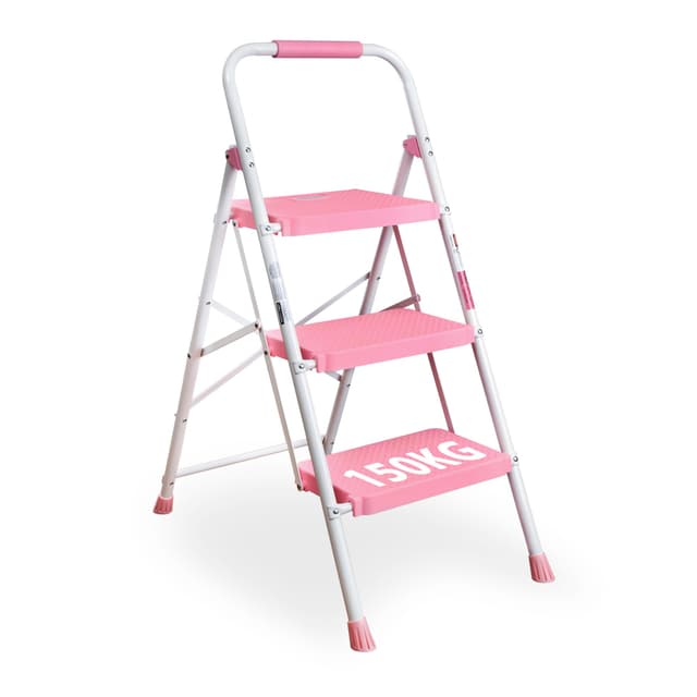 BONTEC Trittleiter 3 Stufen Klappbar 🌟 150kg Kapazität 🌈 Anti-Rutsch-Pedalen 🌺 Faltbarer Stahl-Tritthocker
