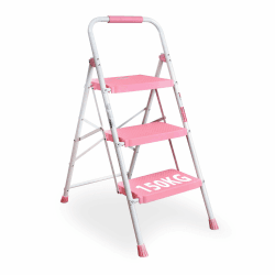 BONTEC Trittleiter 3 Stufen Klappbar 🌟 150kg Kapazität 🌈 Anti-Rutsch-Pedalen 🌺 Faltbarer Stahl-Tritthocker