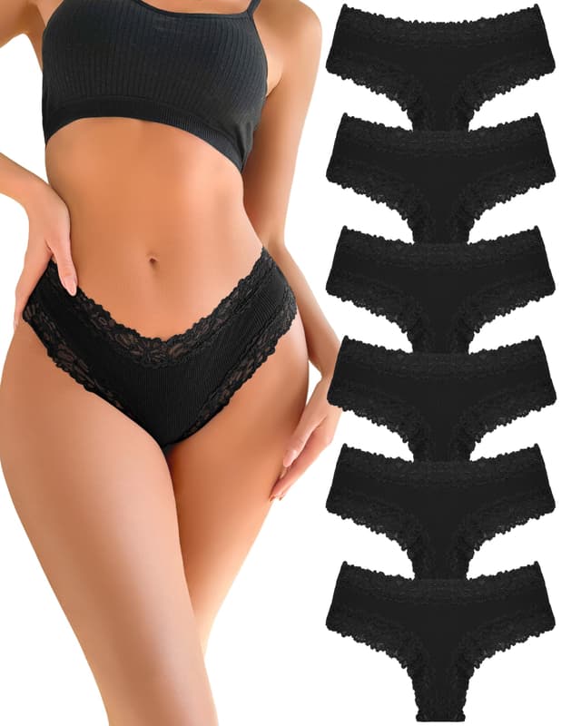 FINETOO Unterhosen Damen Baumwolle Spitze Brazilian Slip Damen Sexy Unterwäsche Frauen Atmungsaktiv Pantys Hipster Mehrpack 6 L C-6pack 🩲🌺