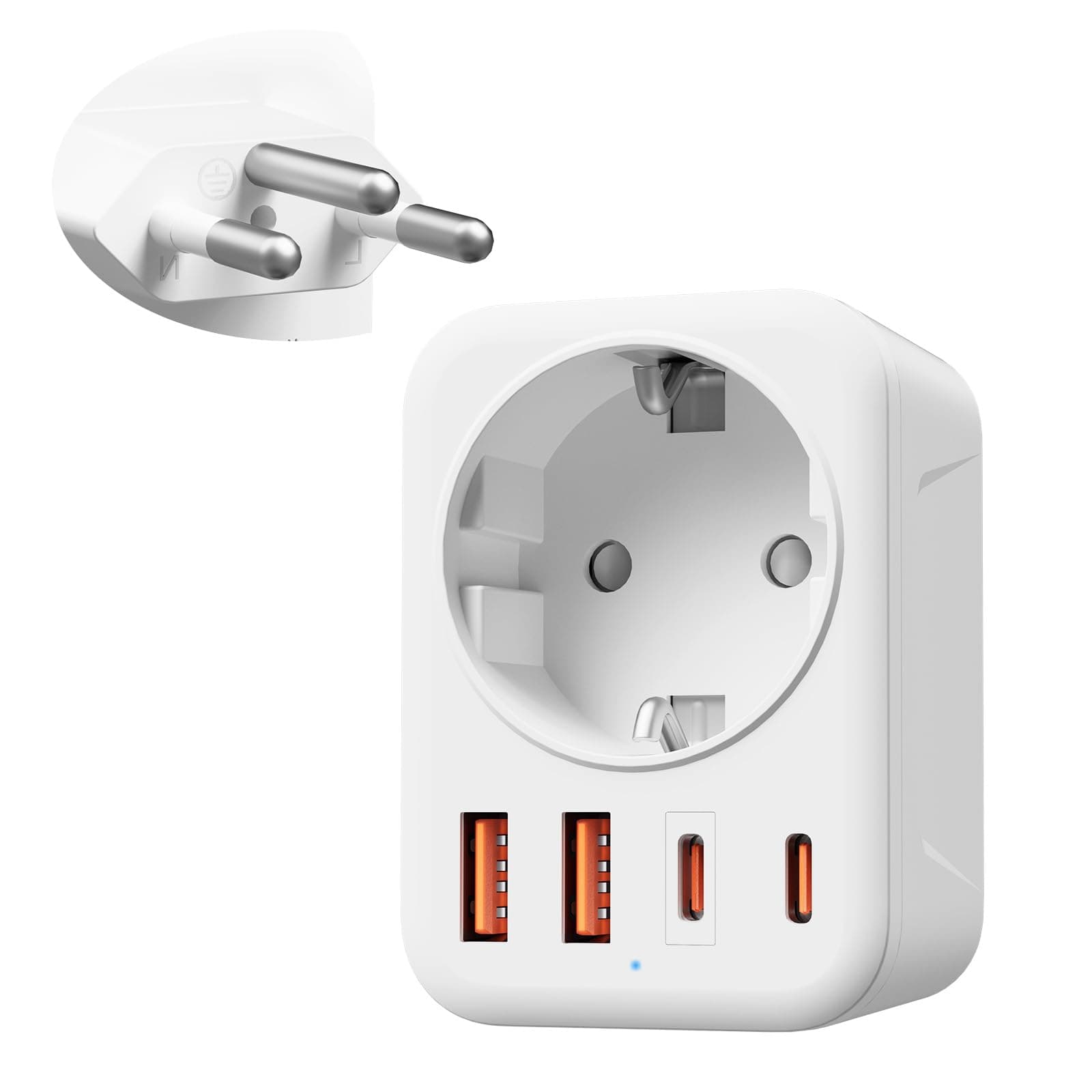 Denlane Adapter Schweiz Deutschland, 5-in-1 Reiseadapter mit USB Anschlüssen 🛫