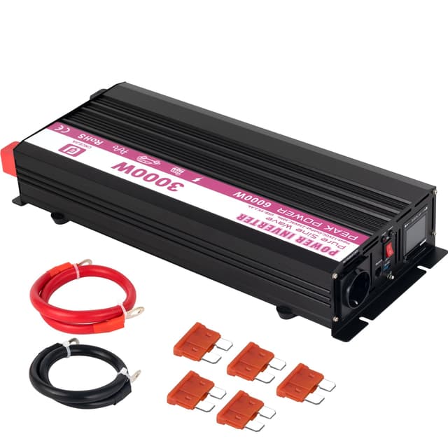🔋💡 CNCEJIA 3000W Wechselrichter 12v auf 230v Spannungswandler Reiner Sinus mit LCD-Anzeige und USB-Anschlüsse