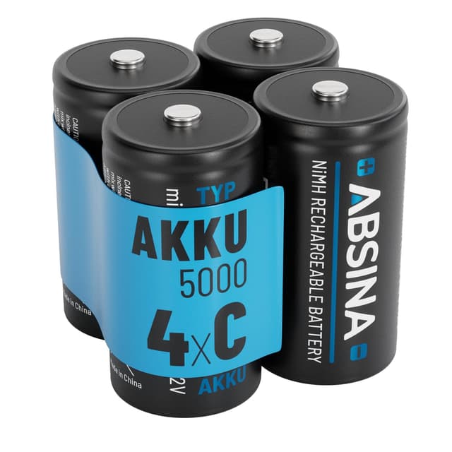 🔋 ABSINA 4X Batterien C Baby LR 14 wiederaufladbar 5000 - 4500mAh & 1,2V - 4er Pack